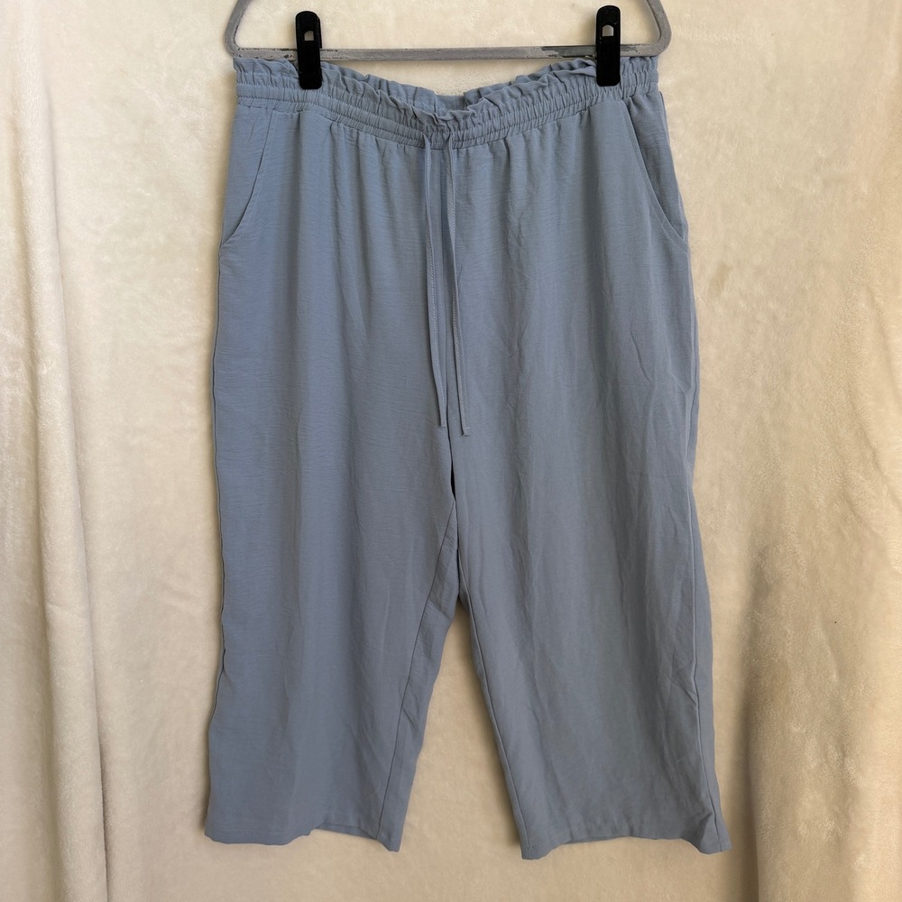 Anyhold Light Blue Pull On Capri Pants Size XL Elastic Drawstring Waist Pockets